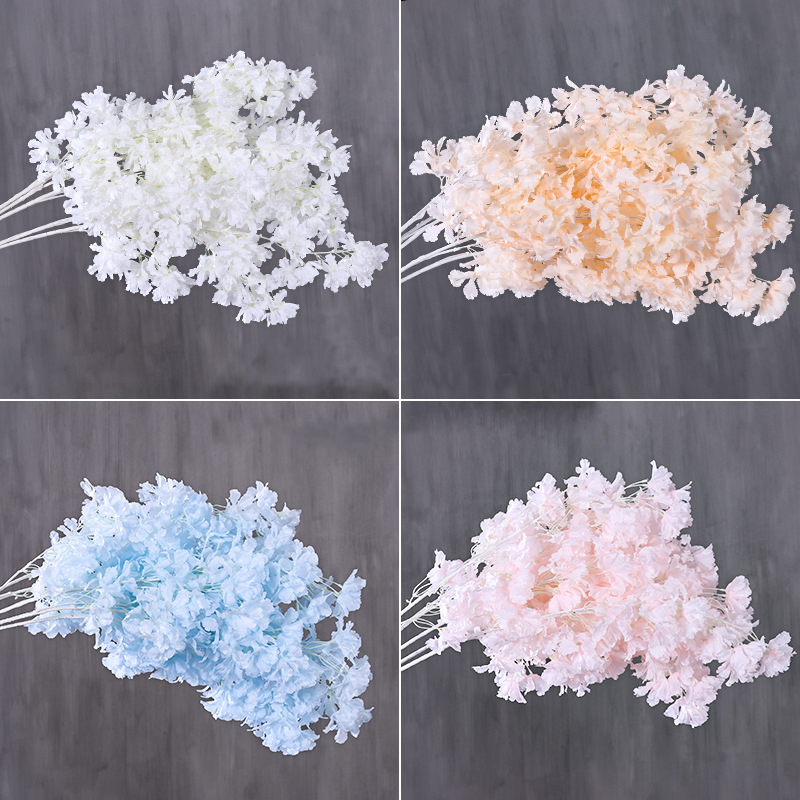 Hortensia de seda de 107CM, rama blanca, nieve en todo el cielo, cereza Artificial DIY, decoración para en casa, decoración de arco de boda