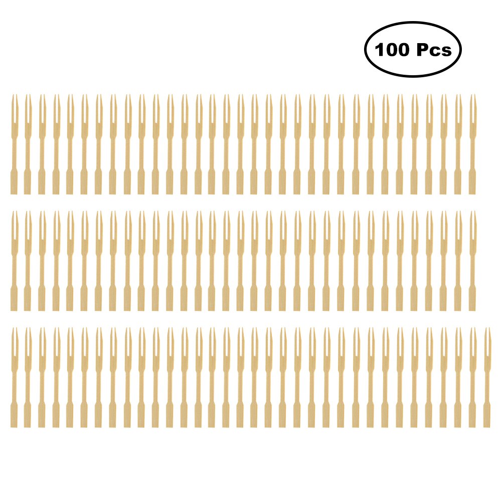 100Pcs 3.4Inch Bamboe Vorken, Houten Voorgerecht Vorken Voor Voorgerecht, Cocktail, Fruit, Gebak, dessert Keuken Gereedschap