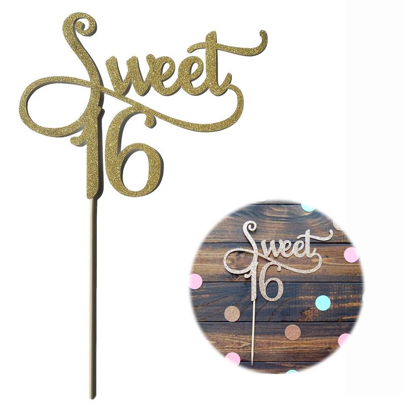 2 stuks Gouden Monogram Zoete 16 Cake Topper 16th Verjaardag Anniversary Cake Topper voor Sweet 16 Party Thema 'S Decoratie Benodigdheden