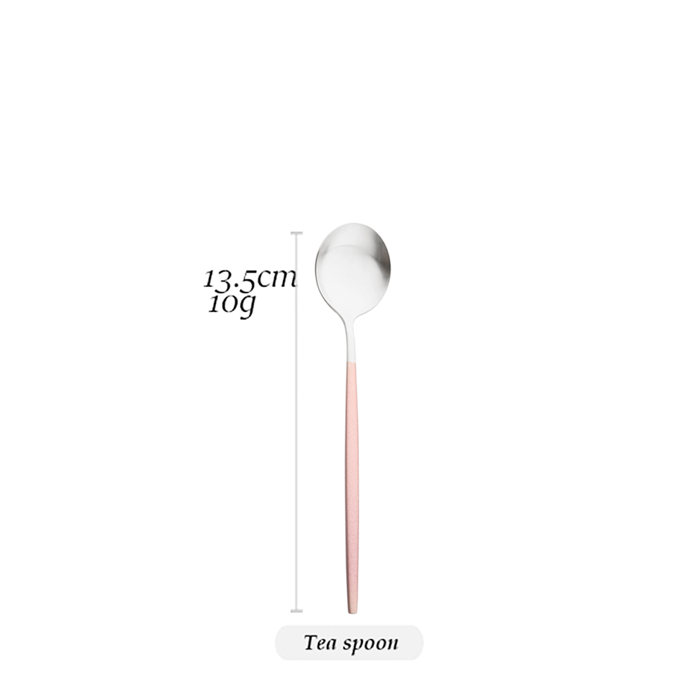 Matte Pink Silver Dinnerware Set Stainless Steel Tableware Silverware Knife Fork Spoon Cutlery Set Flatware Set Dishwasher Safe: 1Pcs Teaspoon