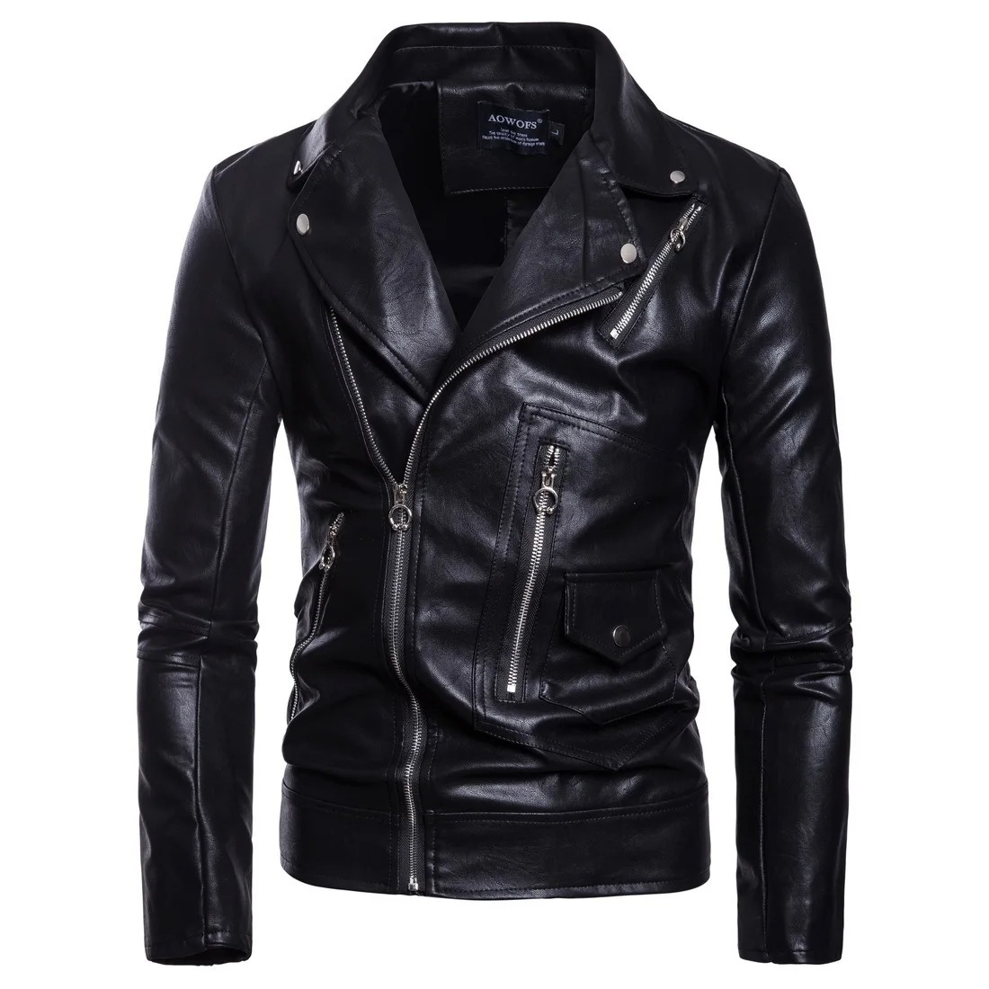Herren Revers Lederjacke retro Enge Motorrad PU Jacke Lässige Lederjacke Europäische Größe Kurze Herren PU Jacke: XXL / Schwarz