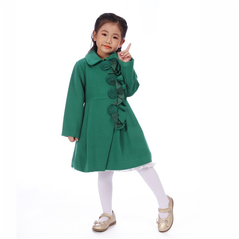 Höst vinter varm grön tjej kappa vårkläder ytterkläder barn barn jackor tjej grön blomma ledig kappa