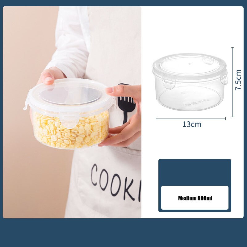 Food Storage Container Kitchen Storage Box PP Fresh-keeping Storage Organizer Refrigerator with Lid Transparent Sealed Cans: Round Medium