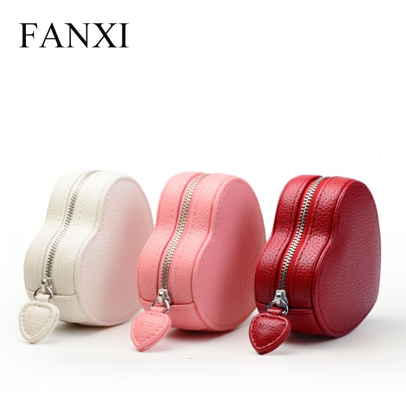 FANXI Trendy PU Lederen Sieraden Box met Hart vorm Fluwelen Interne Armband Ketting Verpakking Opslag Sieraden Organizer