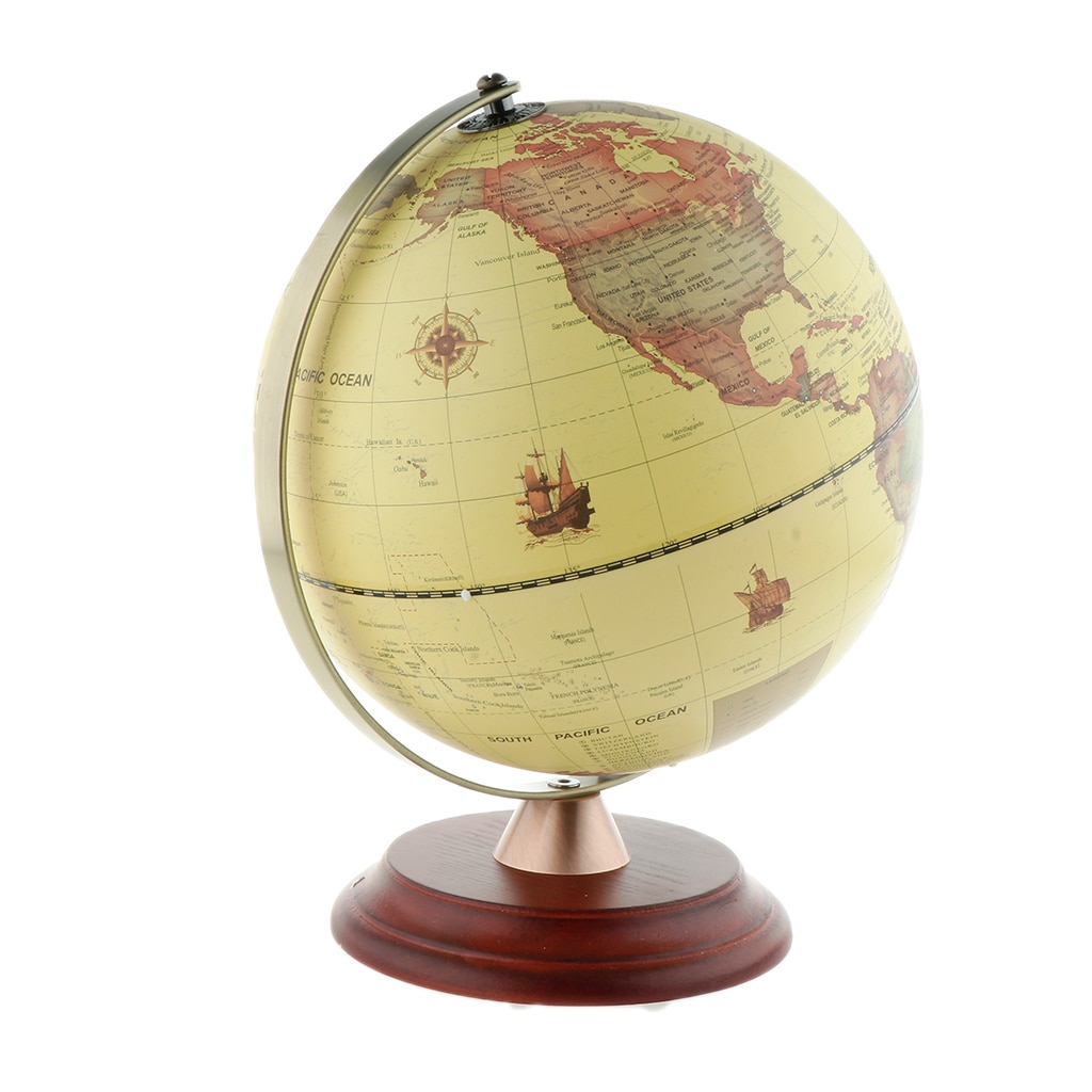 USB Night Light LED Illuminated Spinning World Globe Constellation Map with Wooden Stand