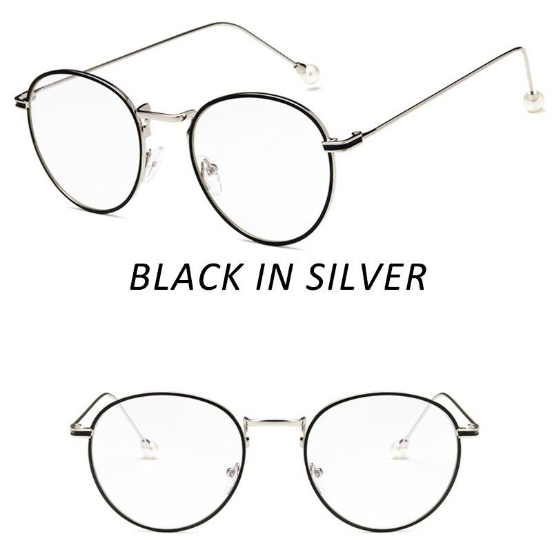 Parel Leesbril Platte Mannen En Vrouwen Anti-Blauw Licht Goggles Metal Trend Bril Frame Met Bijziendheid brilmontuur: Black Silver