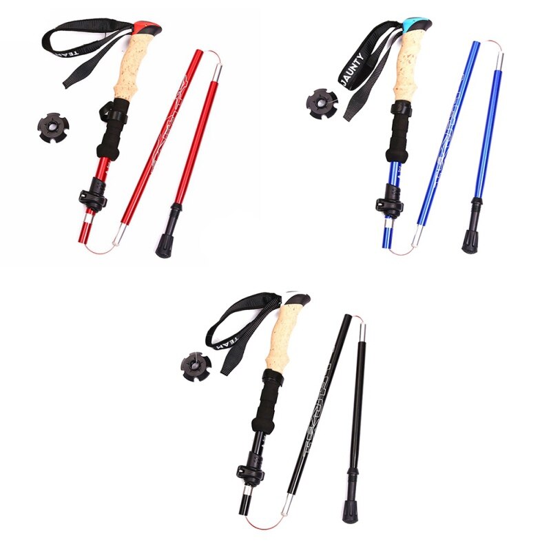 1pc Foldable Hiking Walking Sticks Aluminum Trekking Pole Camping Hiking Walking Pole Telescopic Crutches Tool