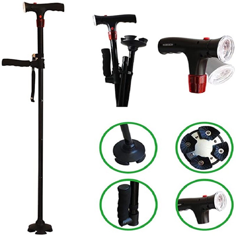 movable adjustable foldable walking cane Smart cane with LED light