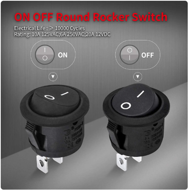 5/10Pcs Rocker Switch ON/Off SPST 2Pin Latching Toggle Switch Snap Boat Car Round Switches Pre-Wired 6A/250V 10A/125V AC