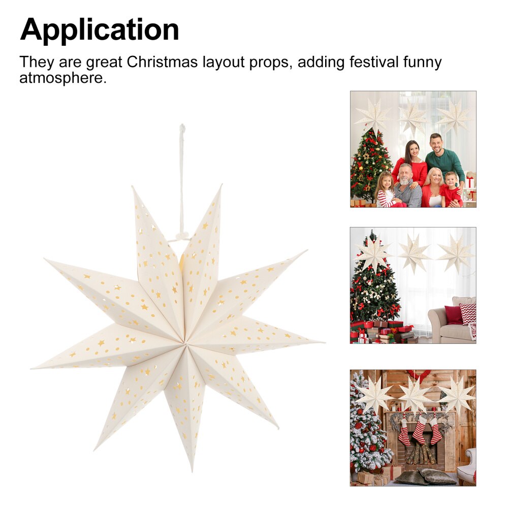 3-Pack Christmas Star Lantern Lampshades – 9-Pointed Hollow-Out Paper Stars, 35cm, White, For Weddings, Parties & Xmas Trees