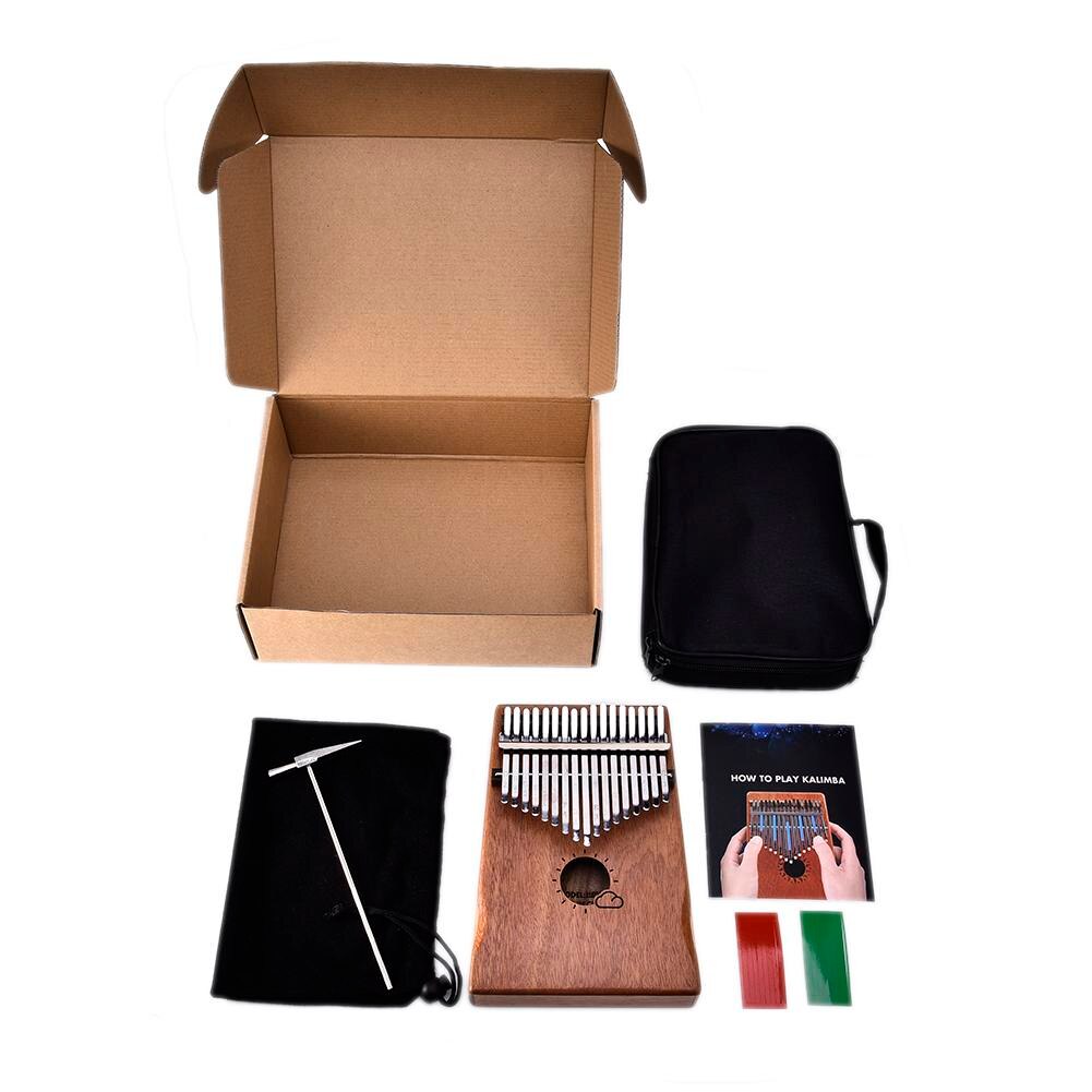 Piano Kalimba Mbira Calimba de 17 teclas, Pulgar de caoba sólido africano, dedo con bolsa, teclado, instrumento Musical de madera Marimba