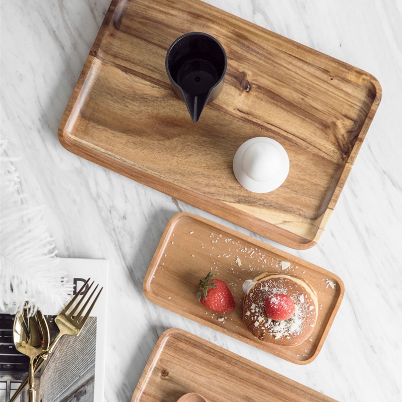 Bandeja de madera ovalada Rectangular para fruta, platos, platillo, té, postre, artículos de mesa plato para cena, hecho a mano