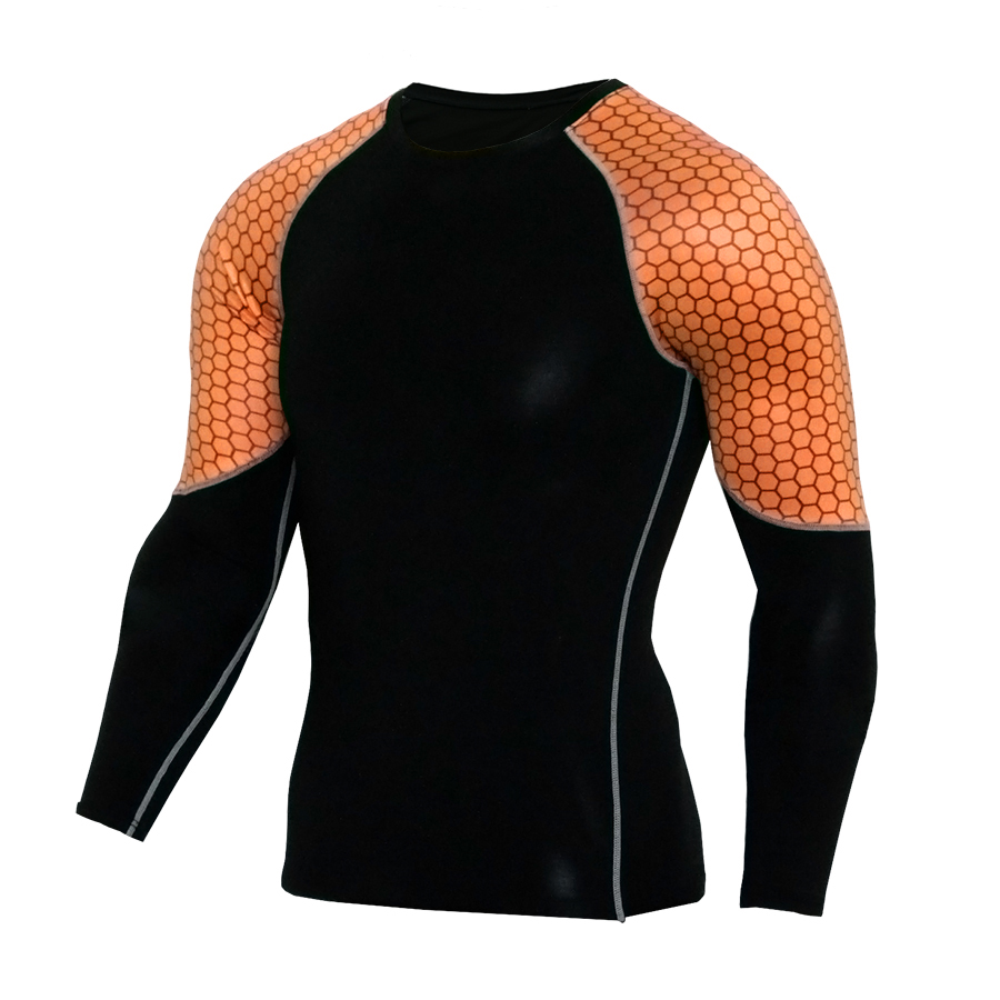 Patchwork Mannen Lange Mouwen Compressie Shirt + Broek Running Set Stretch Tops Mma Fitness Gym Base Layer Leggings 2 stuks Sport Pak
