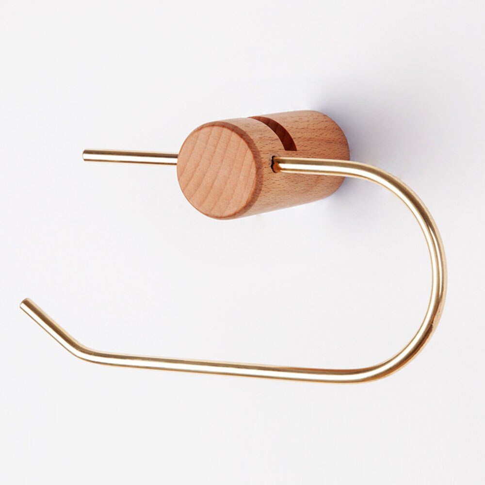Punch-free Nordic Bathroom Paper Roll Bracket Brass Solid Wood Wall Hanging Napkin Bracket Toilet Paper Towel Rack