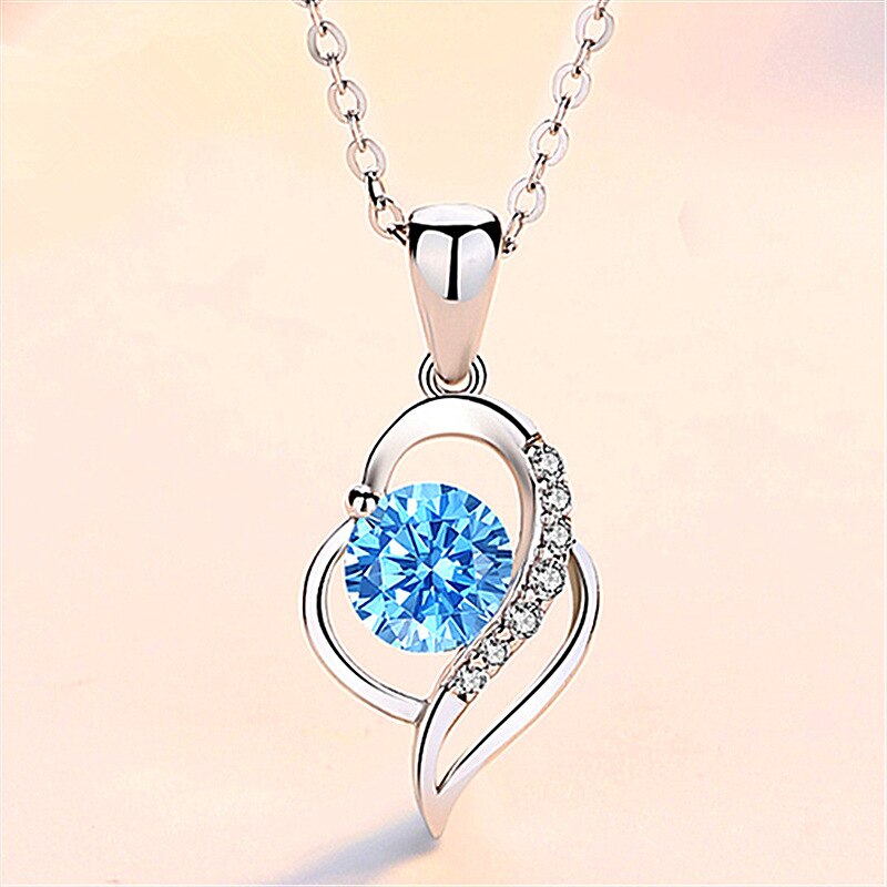 TJP 925 Silver Choker Necklace For Girl Bijou Top Crystal Heart Purple Women Pendants Necklace Accessories