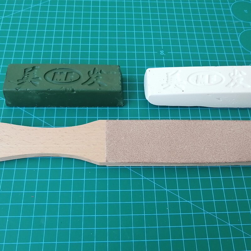 Leather Strop with Compounds Kit, Honing Block Stropping Leather Paddle Strop 4.58 oz Green White Buffing Polishing Compounds