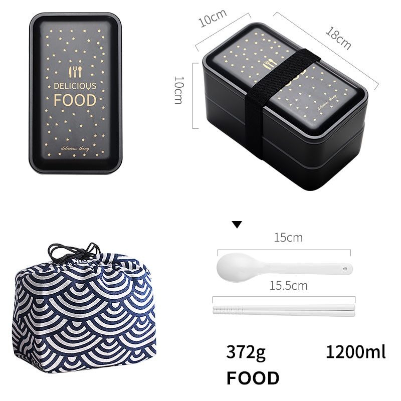 1200ML Japanese Lunch box Microwavable Food container double layer Portable Bento Box with Compartments Leakproof BPA free