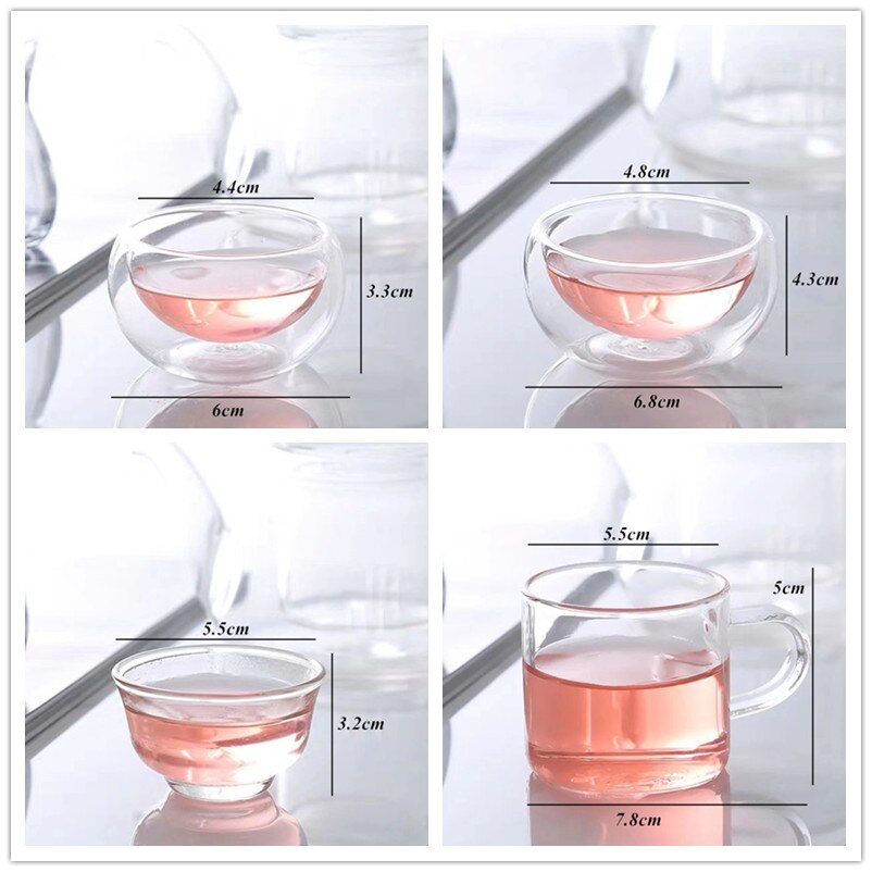 6Pcs/Set Transparent Drinking Water Cup Heat Resistant Double Wall Layer Tea Cup Office Small Flower Teacups Drinkware