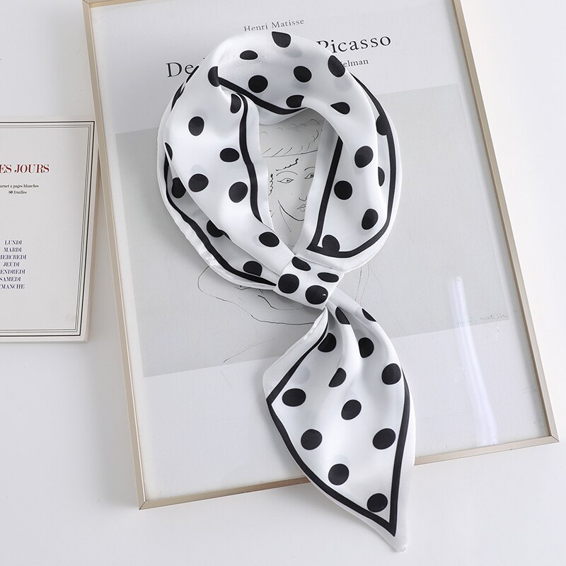 Easy Lazy Scarf Women Silk Skinny Neck Scarves Ring Wristband Handle Bag Tie Lady Print Foulard Long Ribbon Band 70*15cm: CK01-White