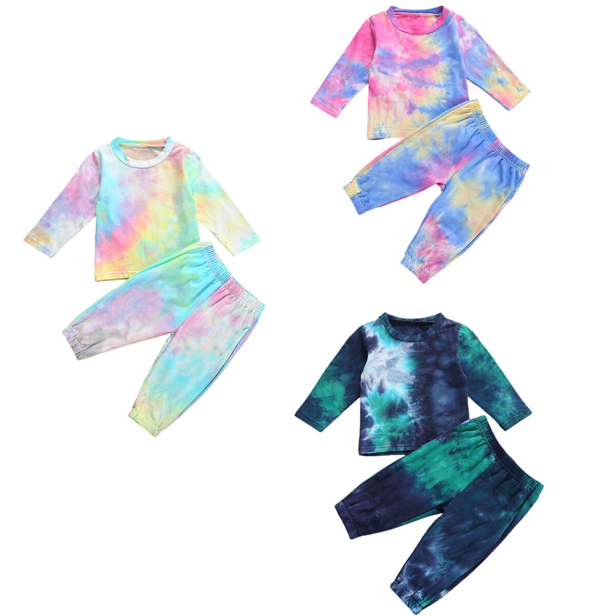 1-5Years Autumn Clothes Set Kids Home Service Suit Tie-dye Printing Long Sleeve Tops+Pants Toddler Clothes Kids Boy Outfits