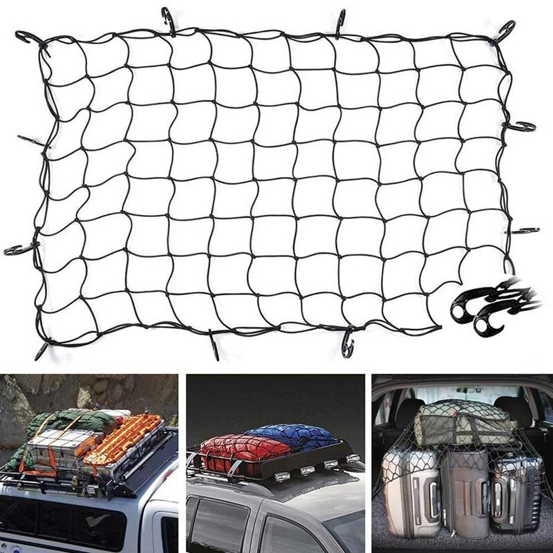 47 Inch X 36 Inch Cargo Net Bungee Nets Stretches To 80 Inch X 60 Inch Mesh Holds More Than 200 Lbs Loads,16 Adjustable Hooks: Default Title