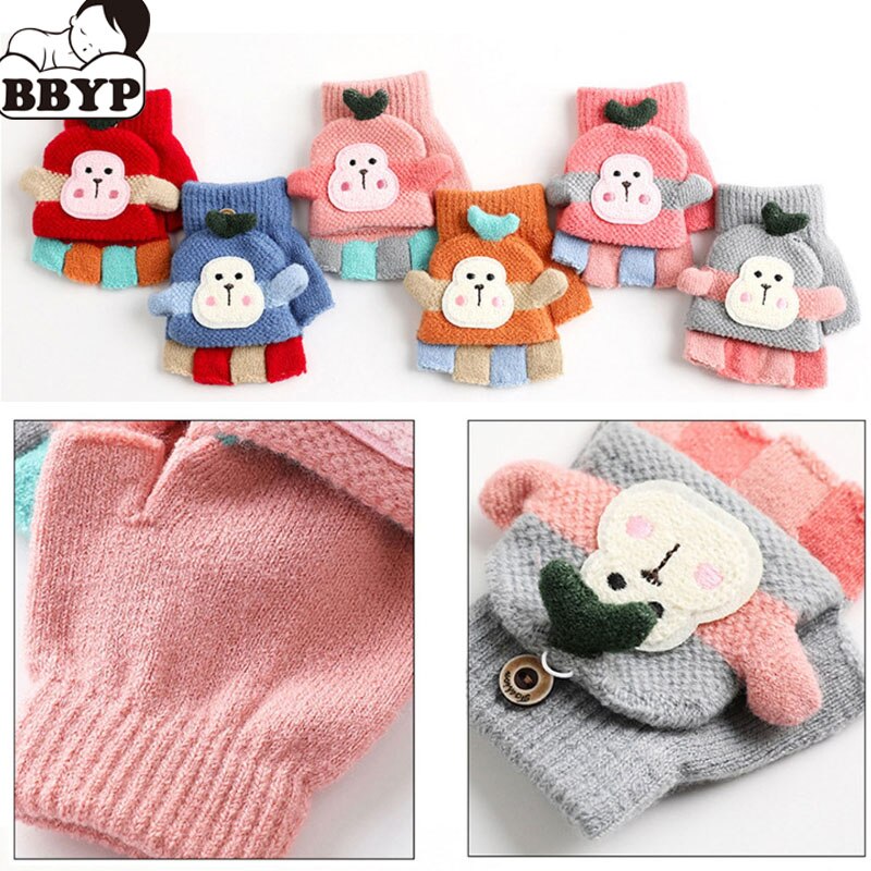 Baby Winter Handschoenen Leuke Kasjmier Cartoon Half Vinger Handschoenen Kinderen Opvouwbare Wanten Gebreide Warme Handschoenen Houden Meisje Jongen