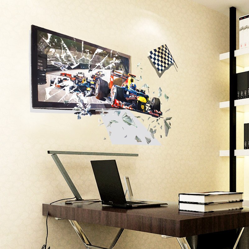 Cool Motor Rider Behang 3D Offroad Auto Muurstickers Slaapkamer Student Geef Nooit Motivatie Woord Art Decals Studie Sticker