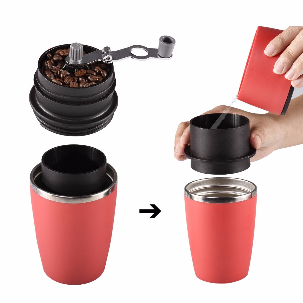 Red Manual Coffee Maker Coffee Bean Grinder Portable Espresso Machine Coffee Pressing Bottle Pot Coffee Tool For Outdoor Travel