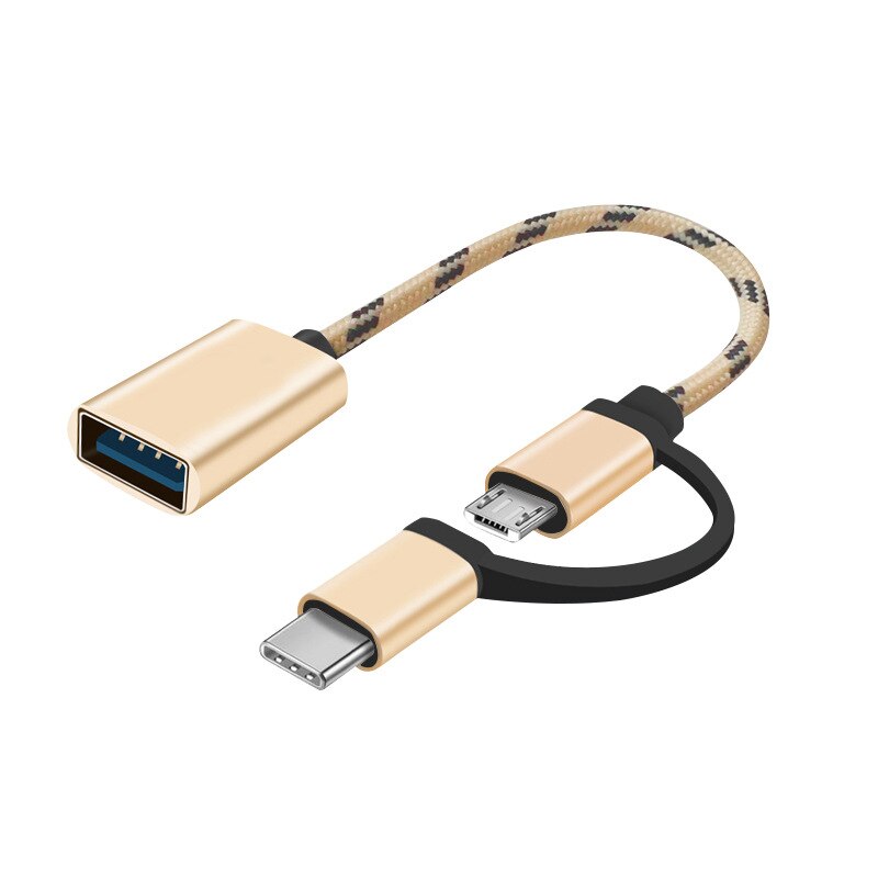 Cable de carga 2 en 1 Tipo C y microusb a USB 3,0, Cable de carga, línea USB 3,0, Cable adaptador OTG para teléfono, PC, convertidor de pene en U: 2in1 Gold