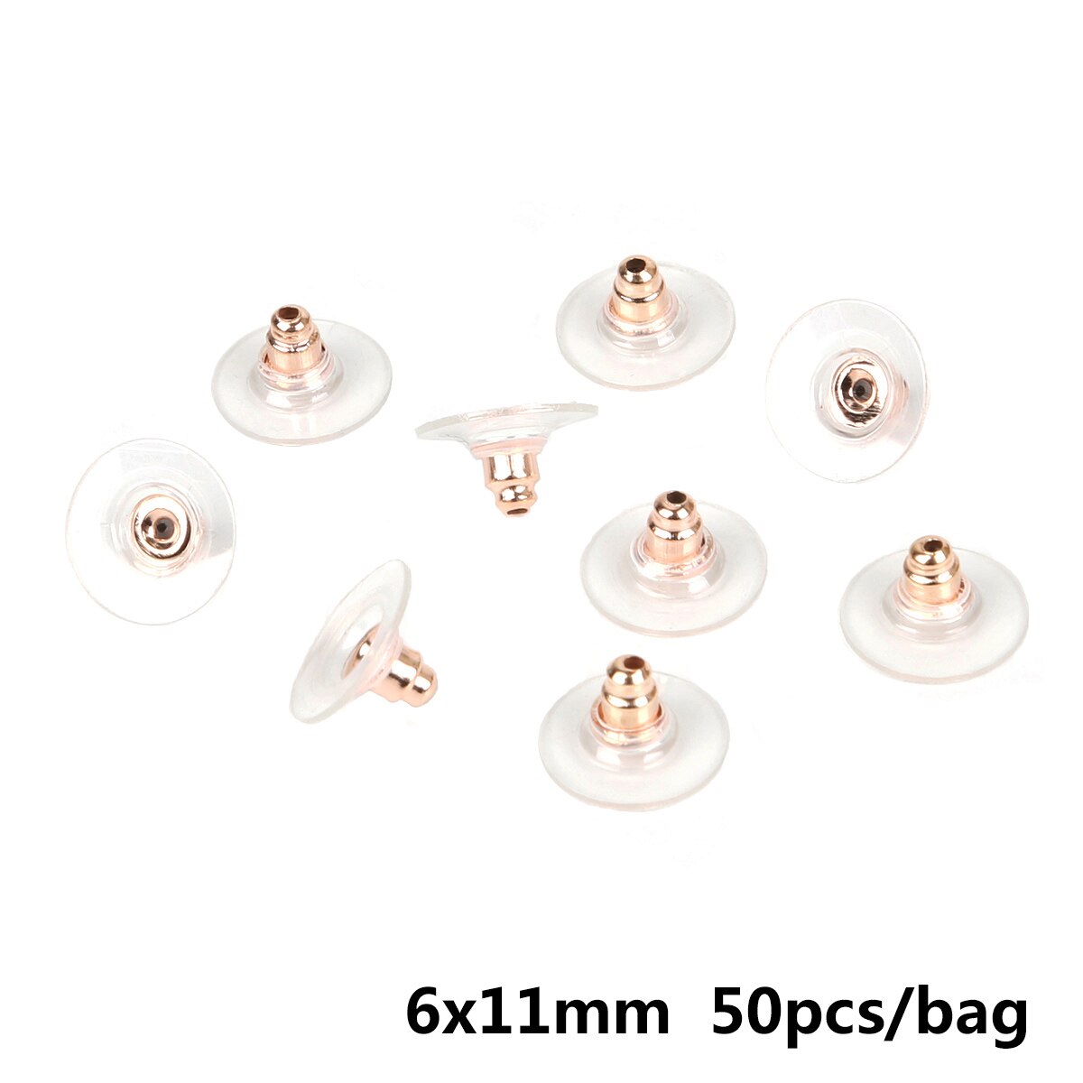 50 pcs Accessori FAI DA TE Artigianale Del Silicone Orecchino Della Vite Prigioniera Torna Tappi Ear Post Nuts Risultati Dei Monili Componenti Oro e Argento: Rose Gold