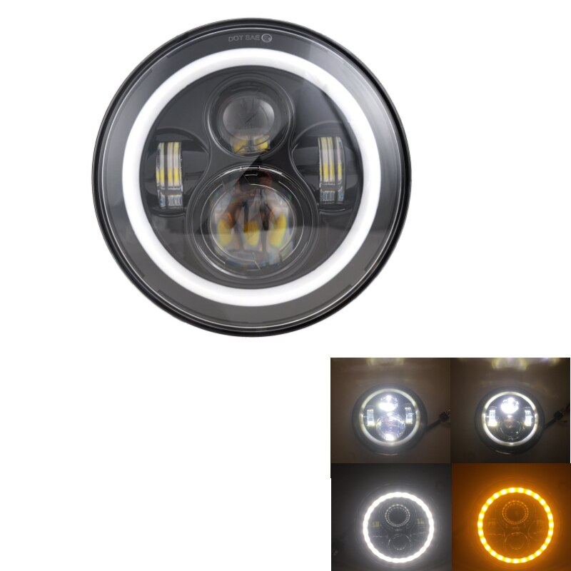 7Inch Ronde Led Koplampen + 4.5Inch Fog Passeren Lichten En Adapter Ring Voor Harley Touring Electra Glide Road king Street Glide: 40W Black