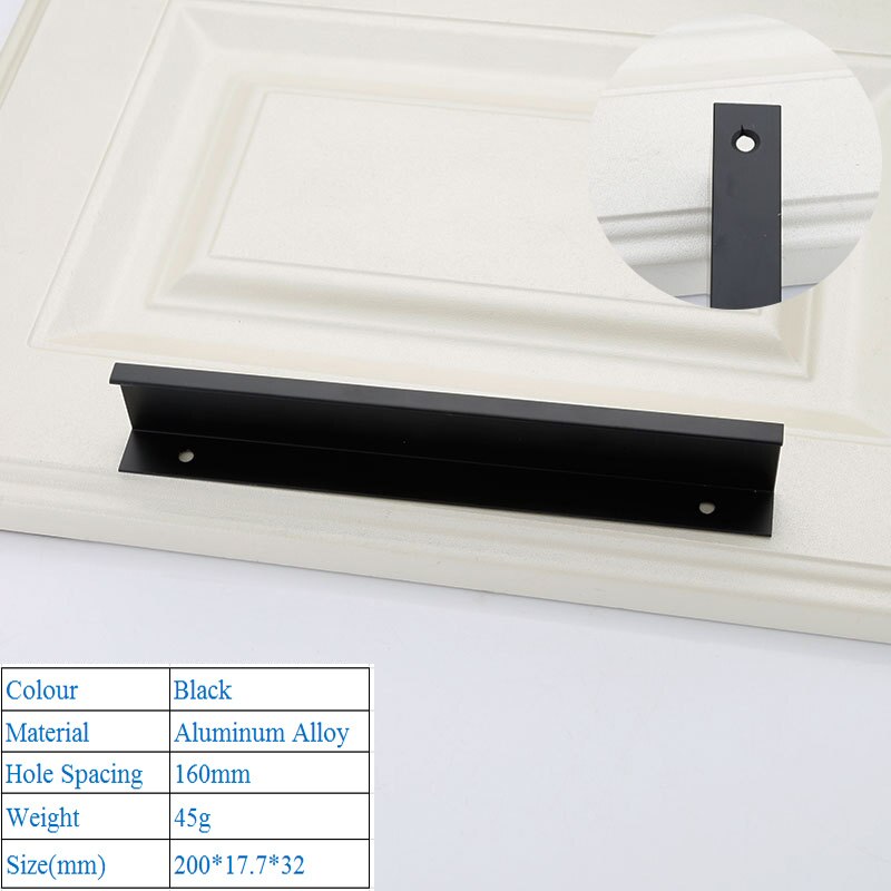 Lange Lade Deur Aluminiumlegering Deur Rand Handvat Moderne Minimalistische Onzichtbare Zwart Handvat Kast Kast Handvat: Hole Spacing 160mm