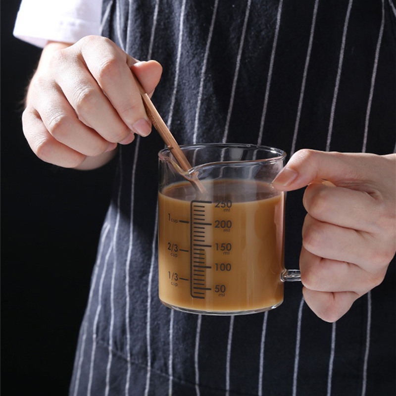 250/350/500/1000ml szklane kubki robić kawy i mleka z wysokim borokrzemianem, przezroczysty pojemnik, miarka, przybory robić pieczenia, akcesoria kuchenne: 250ml