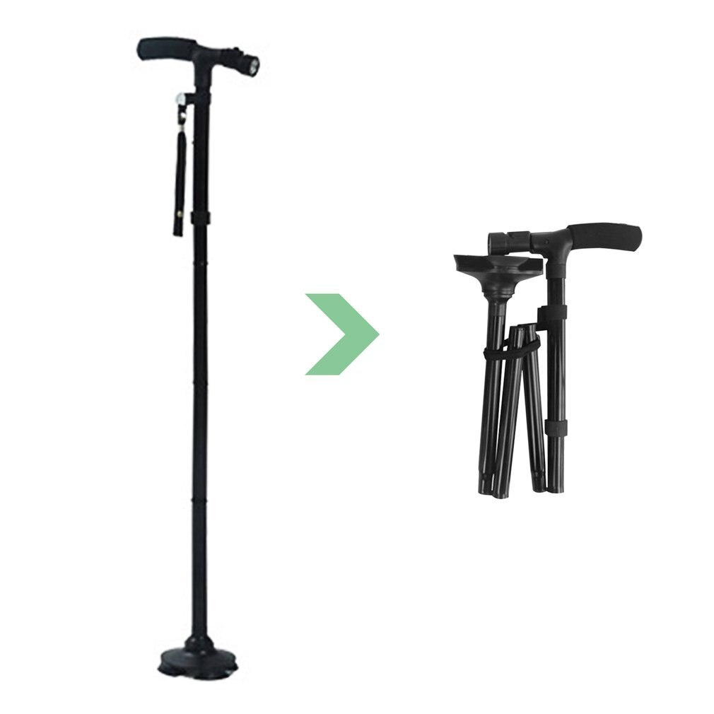 Walking Stick LED Light Canes Trekking Trail Hiking Poles Old Man Ultralight Folding Protector Adjustable T Handlebar Elders