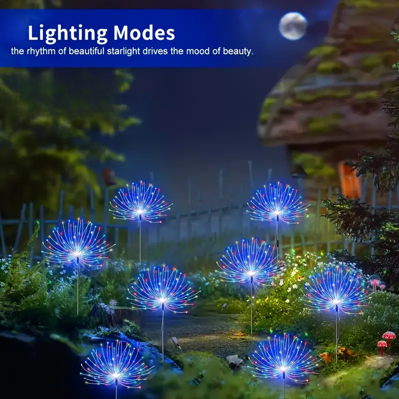 Solar Garden Lights 200LED Waterproof Outdoor Lighting with Installation Hardware Firework Lights for Pathway Lawn Christmas