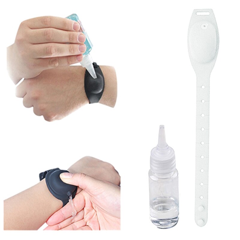 1Set Reusable Wristbands Hand Sanitizer Dispensing Portable Bracelet Liquid Wristband Hand Dispenser Wrist Support with A Bottle: Transparent