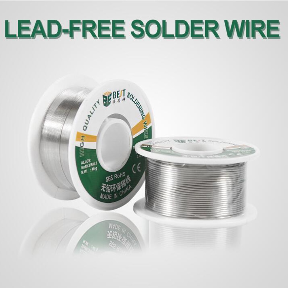 Alambre de soldadura sin plomo, 40g, 2.0% colofonia Core Sn99.3/Bi0.7 0,4/0,8mm, carrete de alambre de soldadura para herramientas de soldadura electrónica