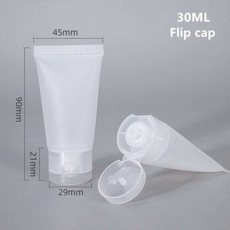 10PCS Empty Plastic Squeeze Tubes Translucent Cosmetic Containers Refillable Plastic Tube Travel Bottle: 30ML