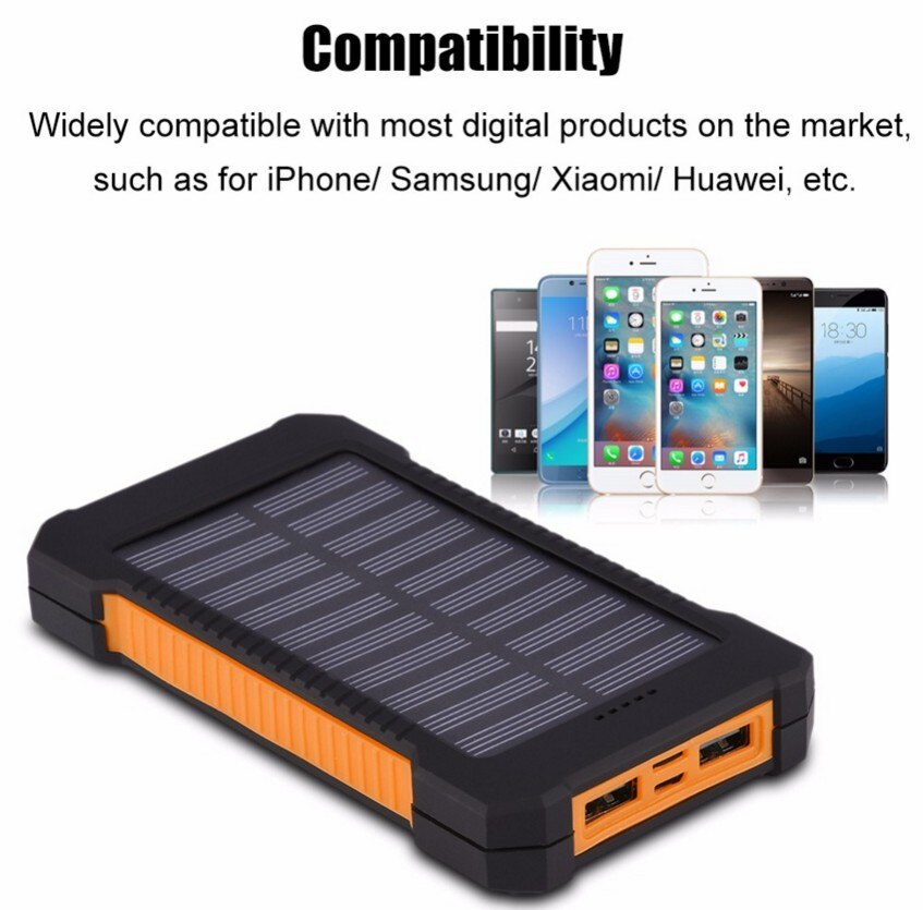 Chargeur solaire batterie portable solaire étanche 50000mAh, Ports USB externes banque d'alimentation de chargeur pour Smartphone 5s avec lumière LED