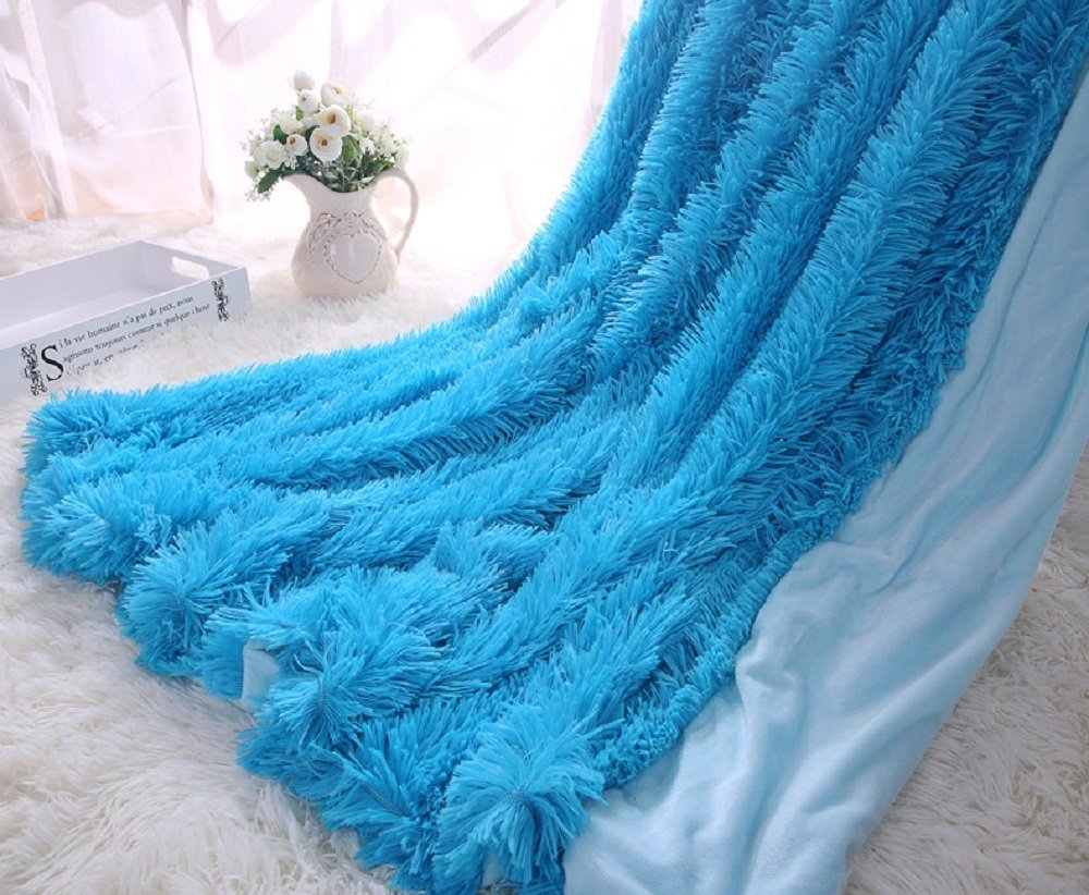 Mylb supermyk lang raggete uklar pels fuskepels varm koselig med fluffy sherpa-teppe 130cm*160cm 160cm*200cm: 5 blå / 130cm 160cm