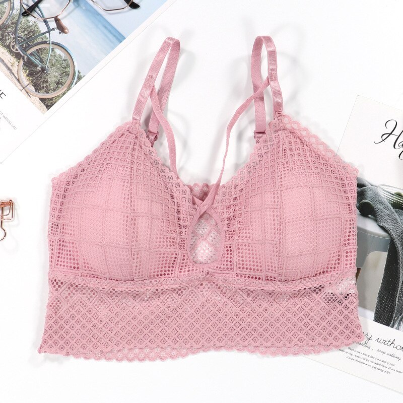 Sexet blonde skønhed ryg bh kvinder dejlig wire fri bralette sommer behagelig sømløs push up bh: Lyserød