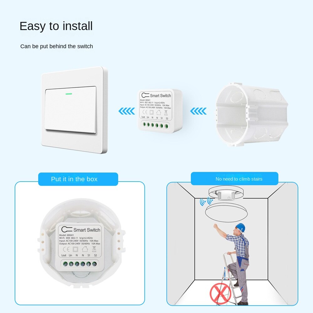 Tuya – Mini commutateur WiFi intelligent, 10a, 16a, 2 voies, Module de contrôle domotique, fonctionne avec Alexa Google Home Yandex Alice Smart Life