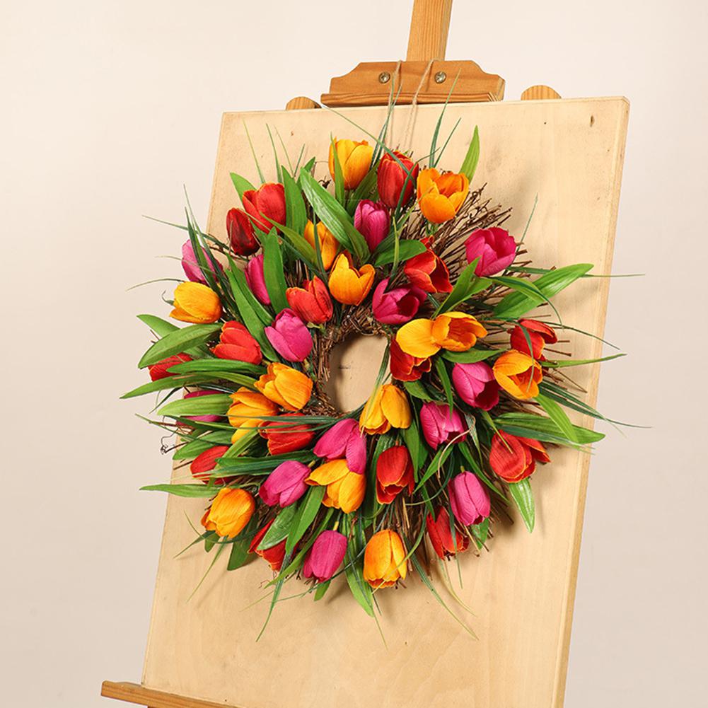 MeterMall Artificial Tulip Wreath Home Door Hanging Summer Decorative Garland