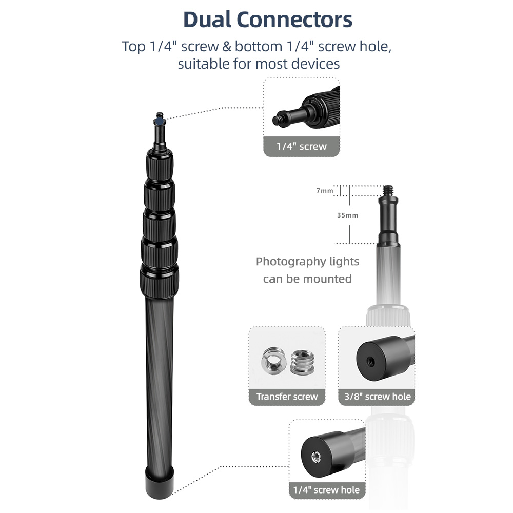Handheld Microphone Boom Arm Extendable Mic Arm Carbon Fiber Boom Pole for Microphone with 1/4Inch Screw & Thread with Foam Grip
