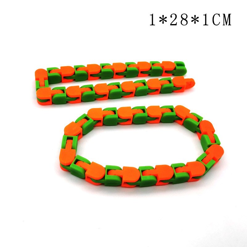 Puzzle Game Bike Chain Bracelet Snake Toy Plastic Kids Adult Funny Decompression Toy Countless Shapes Bracelet Snake Bending Toy: orange green