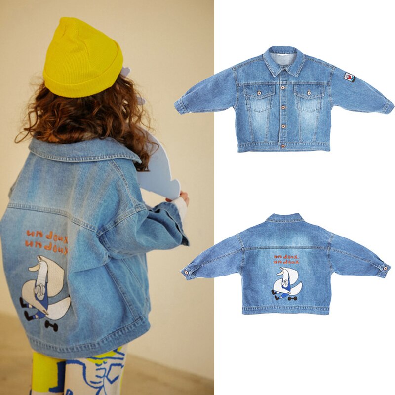 Herfst Limt Kids Denim Jacket Voor Jongens Meisjes Leuke Cartoon Print Jas Baby Kind Mode Uitloper Kleding