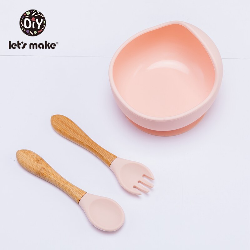 Lassen'S Machen 3 Teile/satz Baby Fütterung Geschirr einstellen Silikon Schüssel Löffel Gabel Nicht-Unterhose Schüssel Weiche Saug Befestigung Für freundlicher Baby: einstellen 4