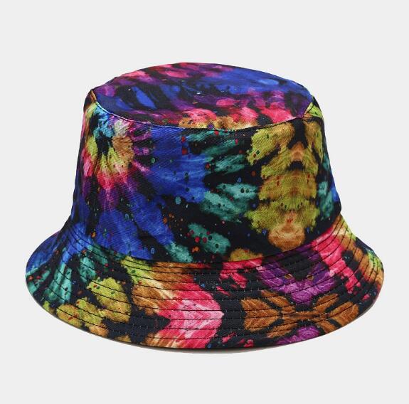 Double-sided Wearing Cap Visor Rainbow Color Bucket Hat Men And Women Cotton Flat Sun Hat Reversible Sun Tie Dye Fisherman Hat: COLOR 4