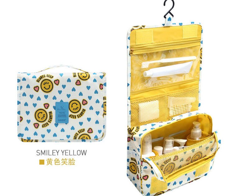 Travel Cosmetic Handbag Women Makeup Bag Toiletries Organizer Waterproof Storag Hanging Bathroom Wash Bags: Smiley yellow