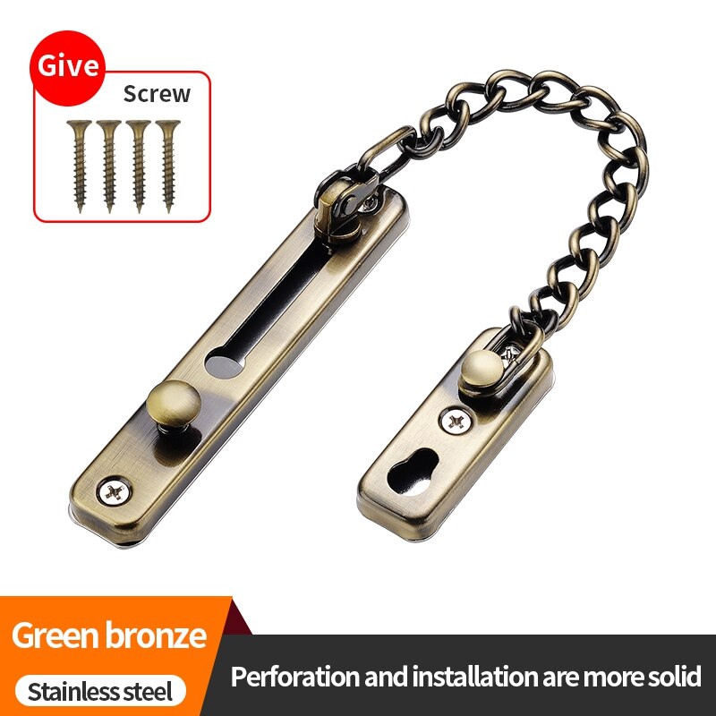Anti-Theft Chain Punch Install Door Chain Home Door Latch Door Lock Ecurity Lock Door Lock Anti-Lock Pin: Green bronze